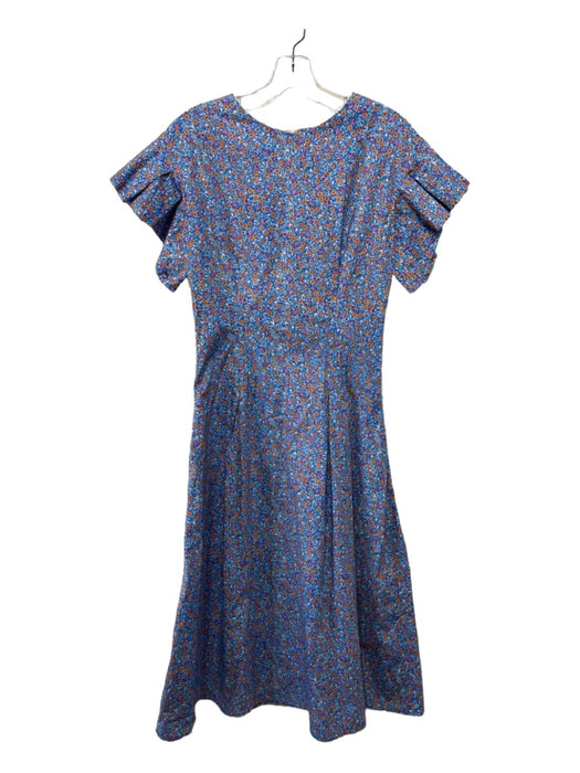 Son Trava Size S Blue, Orange, Purple Cotton Back Zip Ditsy Floral Midi Dress Blue, Orange, Purple / S