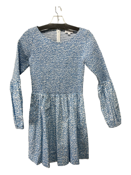 Coco Shop Size XS Blue & White Cotton Floral Smocked Upper Knee length Dress Blue & White / XS