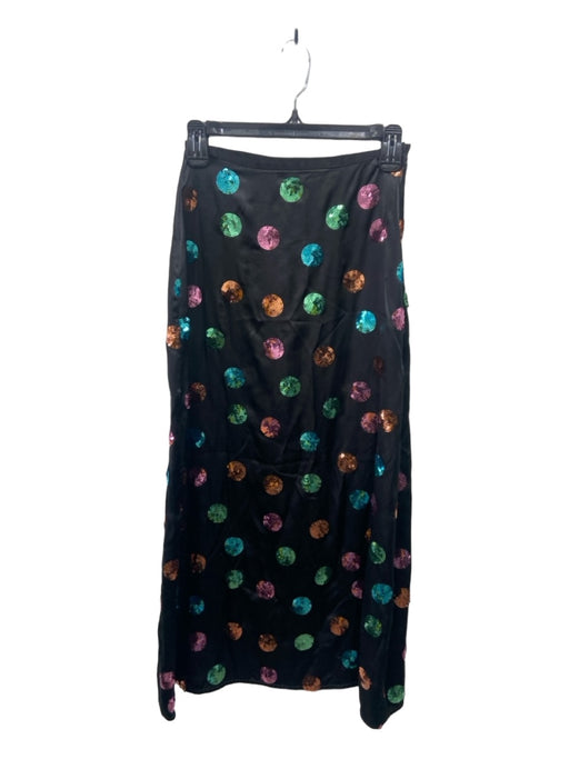 Rixo Size S Black & Multi Silk Polka Dots Sequin Design Midi Slim Skirt Black & Multi / S