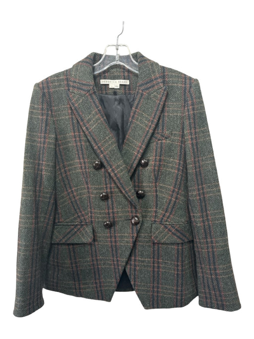 Veronica Beard Size 4 Green, Navy, Red Wool Plaid Double Breast Blazer Jacket Green, Navy, Red / 4