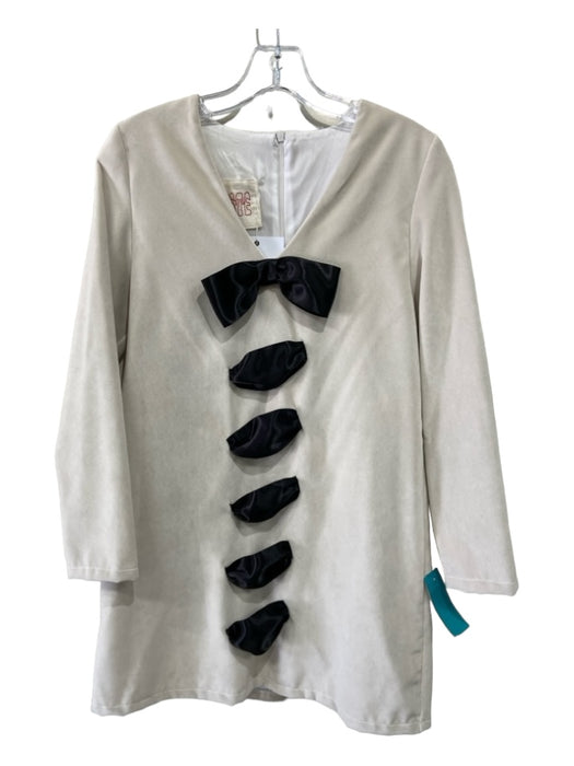 La Veste Size S White & Black Cotton Velvet Lace Up Detail Long Sleeve Dress White & Black / S