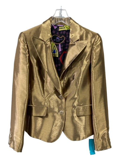 Etro Size 40 Gold Viscose Blend Shimmer Blazer 2 Button Lapel Jacket Gold / 40