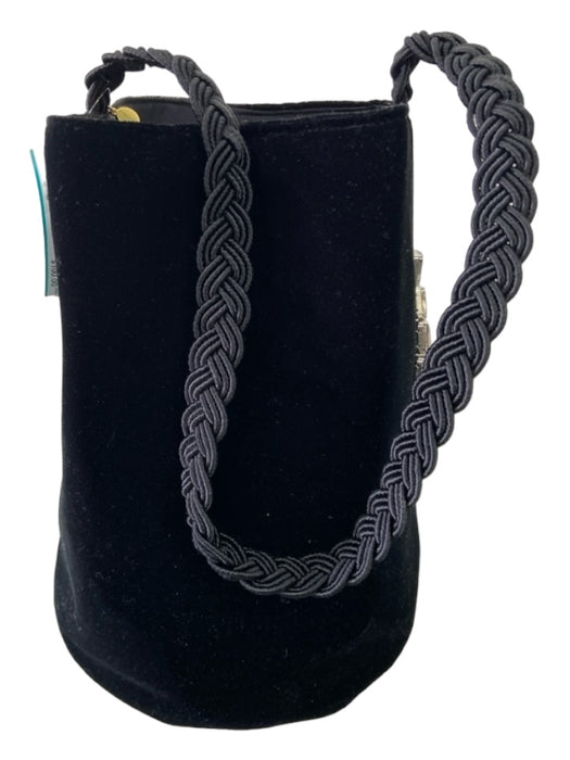 Rebecca De Ravenel Black Velvet Buckle Embellished Braided Top Handle Bucket Bag Black / S