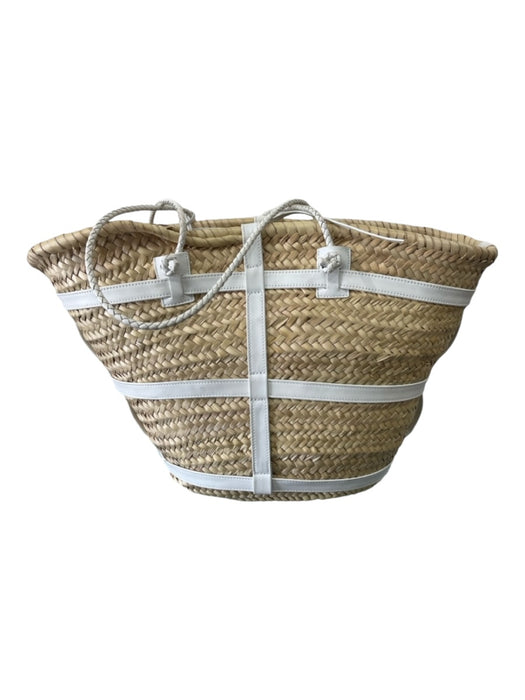 Altuzarra Beige & White Raffia Leather Trim Braided Handle Beach Bag Bag Beige & White / Large