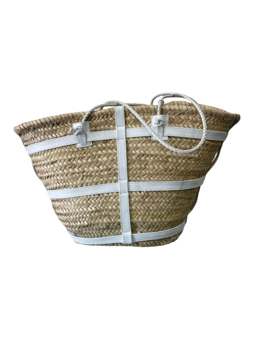 Altuzarra Beige & White Raffia Leather Trim Braided Handle Beach Bag Bag Beige & White / Large