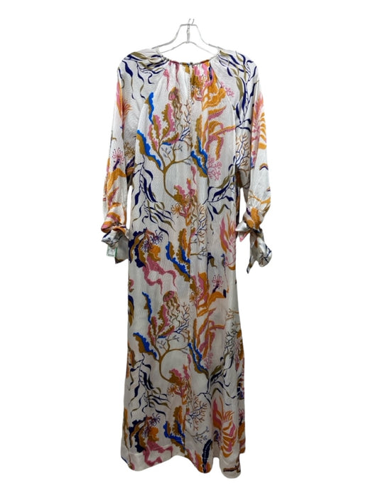 Rodebjer Size S White & Multi Print Silk Long Sleeve Round Neck Floral Dress White & Multi Print / S