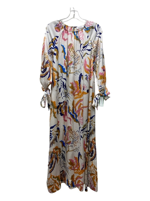 Rodebjer Size S White & Multi Print Silk Long Sleeve Round Neck Floral Dress White & Multi Print / S