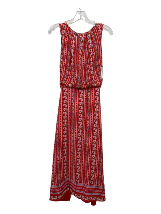 Saloni Size 2 Red Print Silk Floral High Round Neck Sleeveless Maxi Dress Red Print / 2