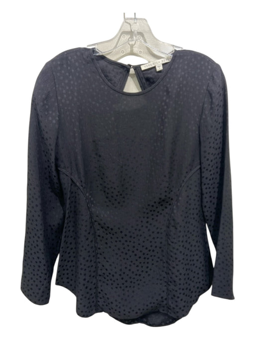 Veronica Beard Size 2 Black Print Silk Polka Dots Back Keyhole Long Sleeve Top Black Print / 2