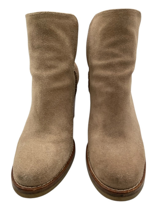 Massimo Dutti Shoe Size 39 Beige Suede Stitching Stacked Block Heel Booties Beige / 39