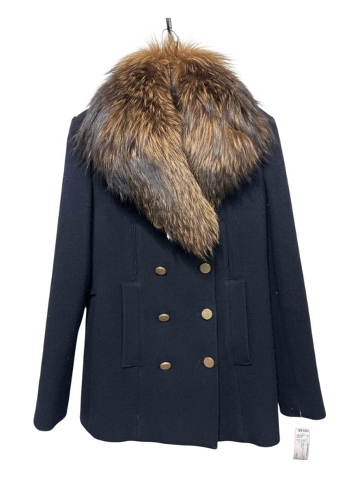 Theory Size S Navy & Bronze Wool Fox Fur Buttons Collar Coat Navy & Bronze / S