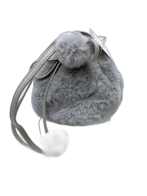 The Cashmere Project Light Blue Gray Polyester Fur Drawstring Closure Bucket Bag Light Blue Gray / S