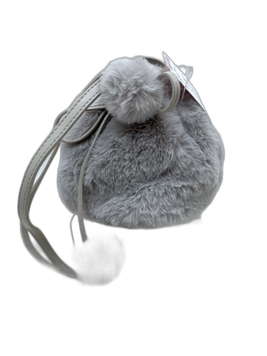 The Cashmere Project Light Blue Gray Polyester Fur Drawstring Closure Bucket Bag Light Blue Gray / S