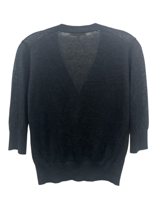 Ann Mashburn Size S Black Linen Button Front 3/4 Sleeve V Neck Cardigan Black / S