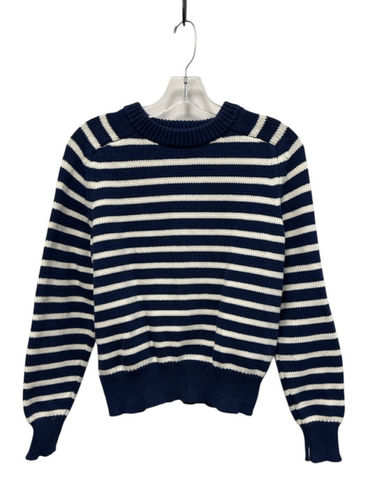 J Crew Size S Blue & White Cotton Blend Striped Long Sleeve Crewneck Sweater Blue & White / S