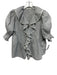 Doen Size XS Grey Cotton Striped Ruffle V Neck Puff Sleeve Top Grey / XS