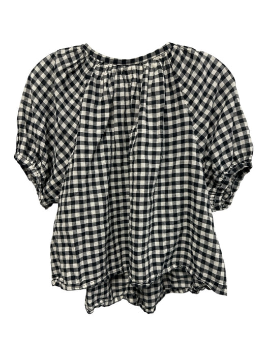 Doen Size XS Black & White Cotton Checked Puff Sleeve Button Front Top Black & White / XS