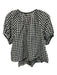 Doen Size XS Black & White Cotton Checked Puff Sleeve Button Front Top Black & White / XS