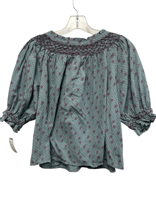 Skall Studio Size 32 Blue Multi Cotton Short Puff Sleeve Smocked Detail Top Blue Multi / 32