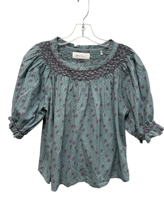 Skall Studio Size 32 Blue Multi Cotton Short Puff Sleeve Smocked Detail Top Blue Multi / 32