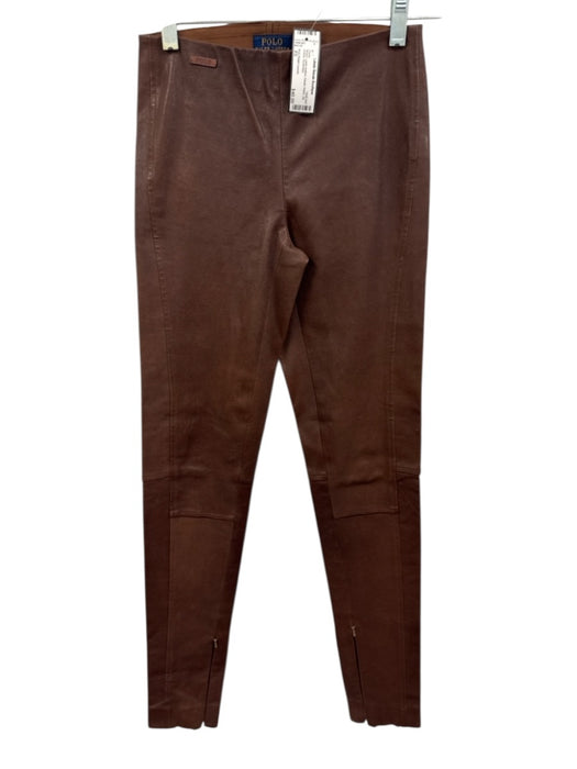 Polo Ralph Lauren Size XS Brown Lamb leather Elastic Waist Zip Ankles Pants Brown / XS