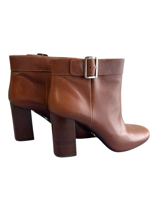 Prada Shoe Size 40 Brown Leather Silver Buckle Stacked Heel Almond Toe Booties Brown / 40