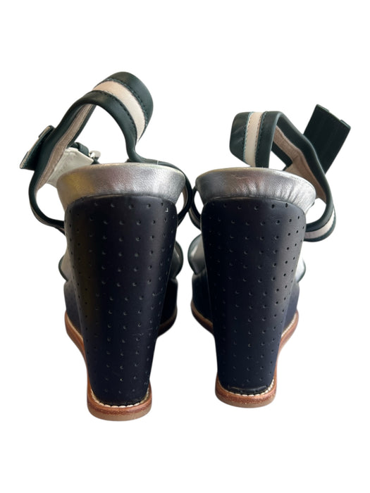 Marni Shoe Size 40 Black Green & Gray Leather Strappy Perforated Wedge Shoes Black Green & Gray / 40