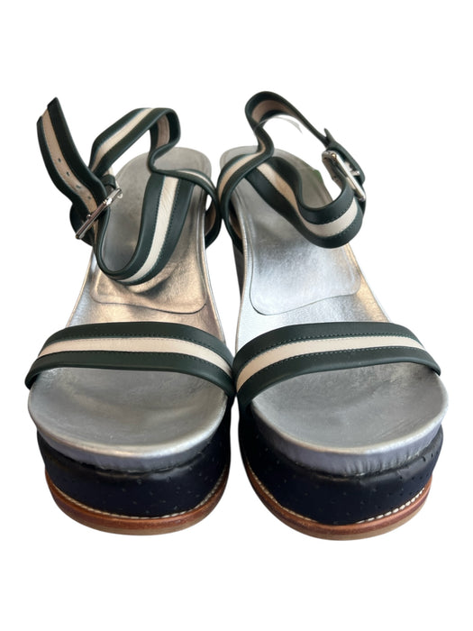 Marni Shoe Size 40 Black Green & Gray Leather Strappy Perforated Wedge Shoes Black Green & Gray / 40