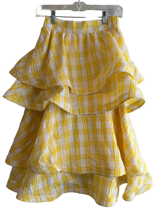 Buru Size XS Yellow No Fabric Tag Back Zip Tiered Plaid Ruffle Skirt