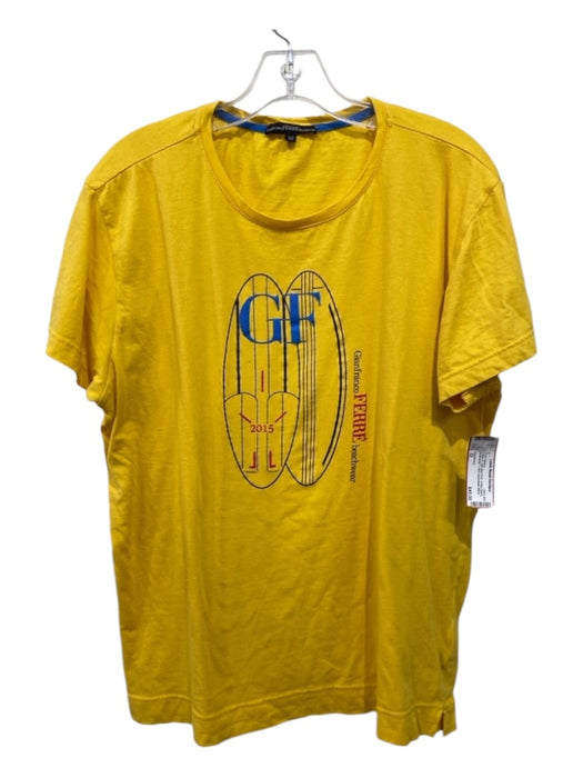 Gianfranco Size 52 Yellow & Light Blue Print Cotton Blend T Shirt Short Sleeve 52