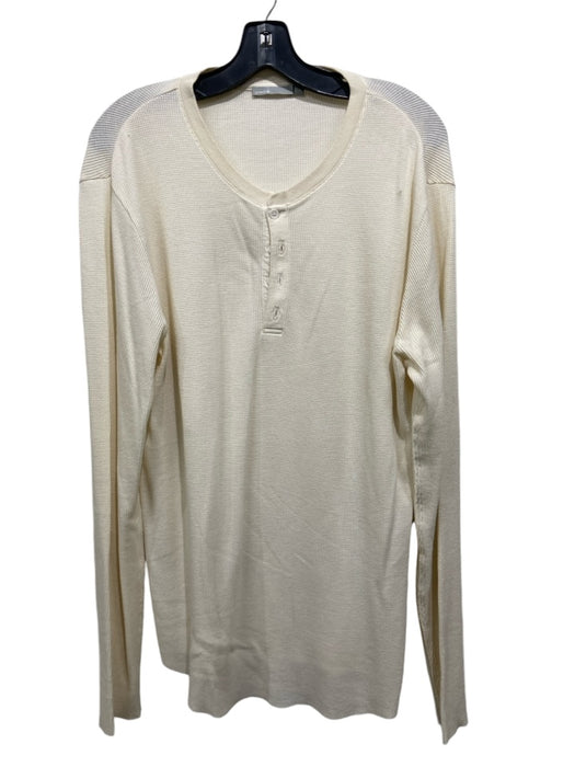 Vince Size L Off White Cotton Solid Henley Men's Long Sleeve Shirt L