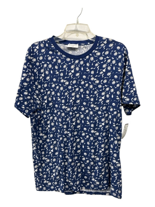 Sandro Size 1 Blue & White Cotton Floral T shirt Crew Men's Short Sleeve Blue & White / 1