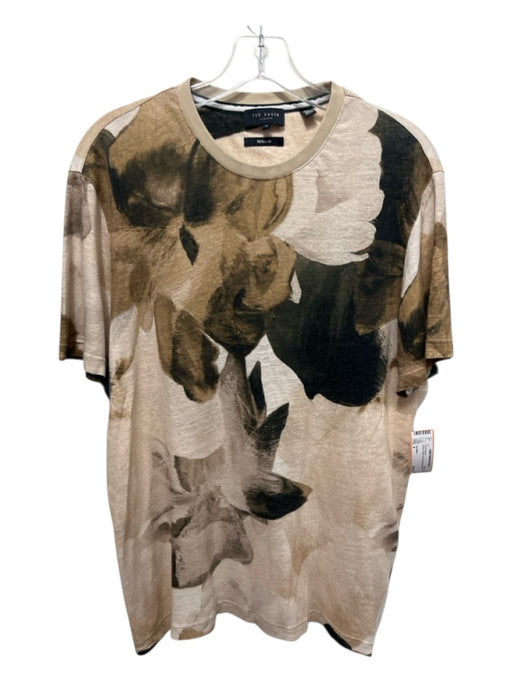 Ted Baker Size 4 Brown & Multi Linen Men's Short Sleeve Brown & Multi / 4