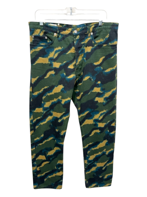 Dries Van Noten Size Est M Green & Multi Cotton Abstract Button Fly Men's Pants Green & Multi / Est M