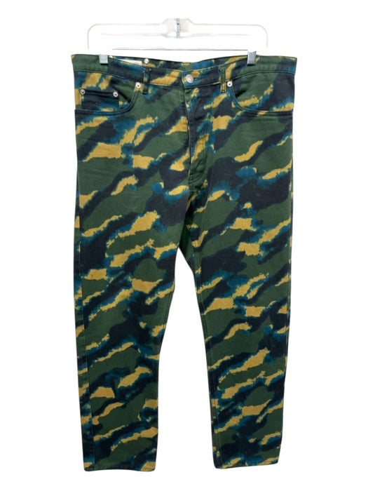 Dries Van Noten Size Est M Green & Multi Cotton Abstract Button Fly Men's Pants Green & Multi / Est M