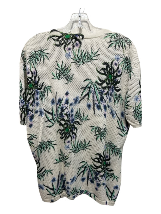 Kenzo Size Est L White & Blue Cotton Blend Floral Knit Crew Men's Short Sleeve White & Blue / Est L