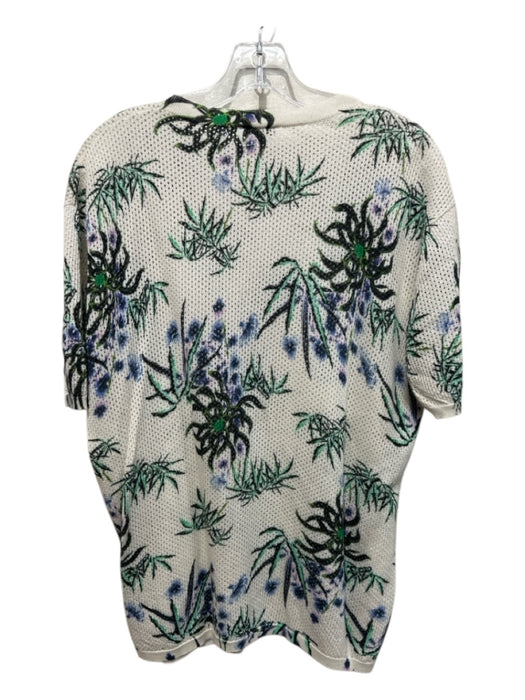 Kenzo Size Est L White & Blue Cotton Blend Floral Knit Crew Men's Short Sleeve White & Blue / Est L