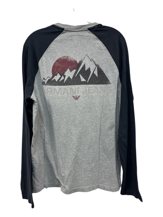 Armani Jeans Size L Gray & Black Cotton Blend logo T Shirt Long Sleeve Shirt Gray & Black / L