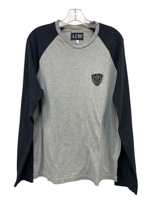 Armani Jeans Size L Gray & Black Cotton Blend logo T Shirt Long Sleeve Shirt Gray & Black / L