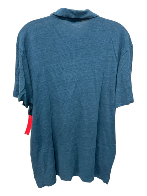 Sandro Size Est L Blue Linen Blend Solid Polo Men's Short Sleeve Blue / Est L