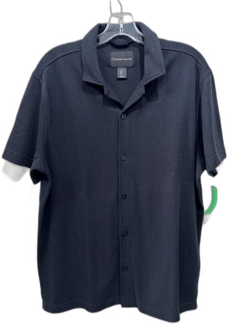 Christian Lacroix Size L Black Cotton Solid Buttons Men's Short Sleeve Black / L