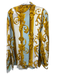 Ferre Size 44 Baby Blue, Yellow & White Silk Long Sleeve Barocco Print Top Baby Blue, Yellow & White / 44