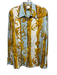 Ferre Size 44 Baby Blue, Yellow & White Silk Long Sleeve Barocco Print Top Baby Blue, Yellow & White / 44