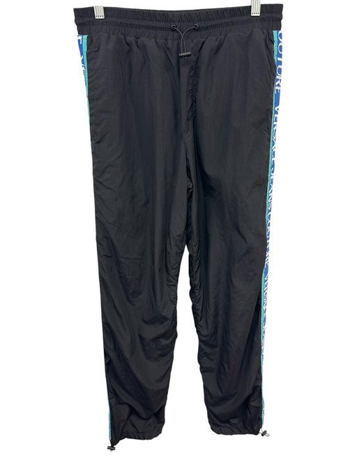 Versace Couture Size S Black & Blue Synthetic Solid Jogger Athleisure Pants Black & Blue / S