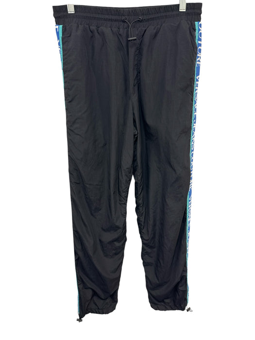 Versace Couture Size S Black & Blue Synthetic Solid Jogger Athleisure Pants Black & Blue / S