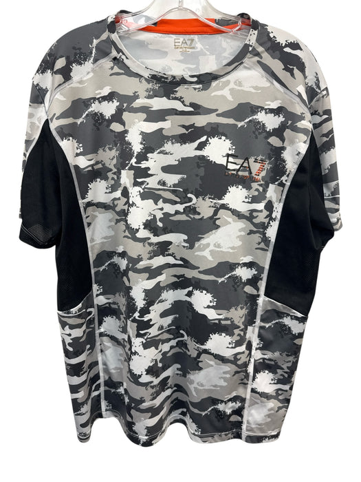 Armani Size XXL Gray & Black Synthetic Camo Athletic T Shirt Men's Short Sleeve Gray & Black / XXL