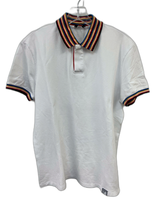 Versace Collection Size XL White & Multi Cotton Solid Polo Men's Short Sleeve White & Multi / XL