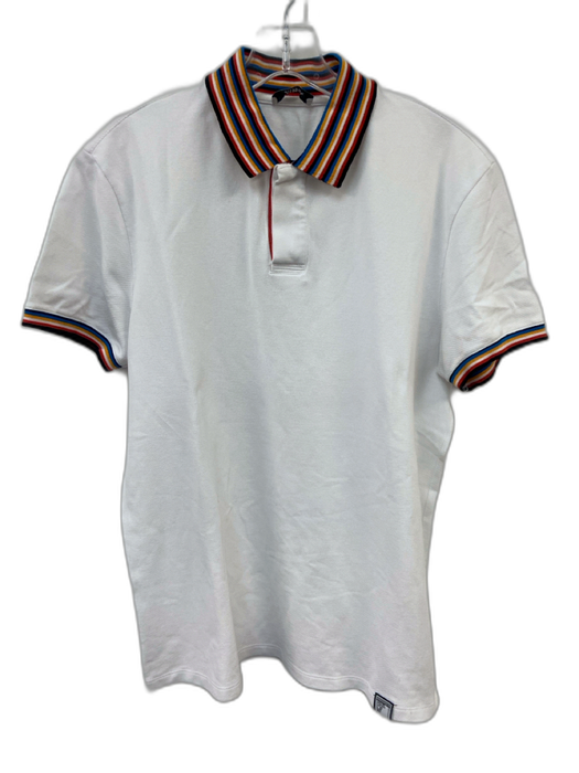 Versace Collection Size XL White & Multi Cotton Solid Polo Men's Short Sleeve White & Multi / XL
