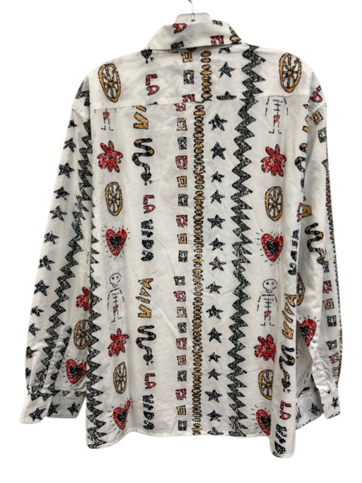 Desigual Size L White & Black Cotton Hearts Button Up Men's Long Sleeve Shirt White & Black / L