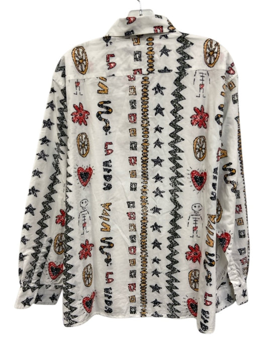 Desigual Size L White & Black Cotton Hearts Button Up Men's Long Sleeve Shirt White & Black / L